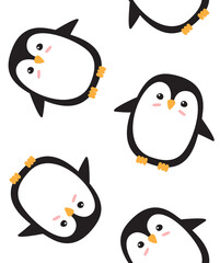 Vector seamless pattern of flat cartoon hand drawn penguin isolated on white background