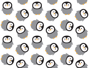 Vector seamless pattern of flat cartoon hand drawn colored penguin isolated on white background