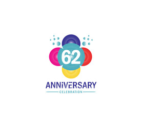 Celebration of Festivals Days 62 Year Anniversary, Invitations, Corporate, Party Events, Company Based, Banners, Posters, Card Material, effect Colors Design