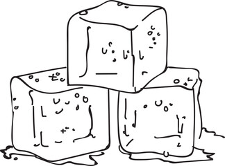3 ice cubes and ice