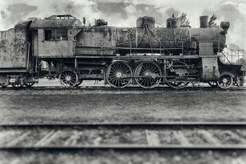 Fototapeta na wymiar Old rusty steam locomotive in open air museum.