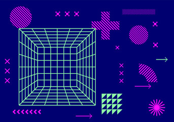 Landscape made of polygonal wireframe. Concept of virtual reality and sci-fi world.