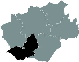 Black location map of the Bochum-Südwest district inside gray urban districts map of the German regional capital city of Bochum, Germany