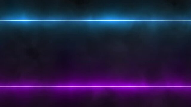 Blue and purple bright flashing neon lines with the effect of electric flashes in smoke on the black background, loopable stock video