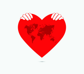 hand touch to the heart. world heart day concept. red heart. happy valentine's day concept. vector background