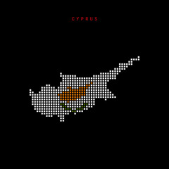 Obraz premium Square dots pattern map of Cyprus. Dotted pixel map with flag colors. Vector illustration
