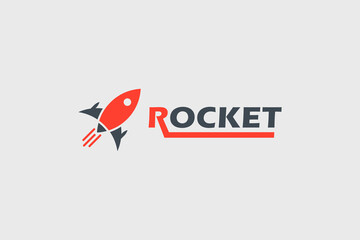 Speed Rocket Logo. Futuristic Flying Rocket isolated on Grey Background. Usable for Business and Technology Logos. Flat Vector Logo Design Template Element.