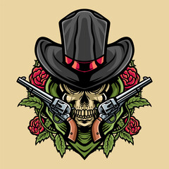 Skull cowboy with gun and Rose