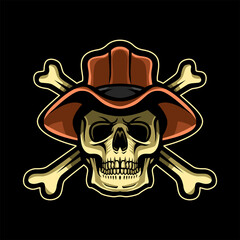 Skull with hat and bones illustration