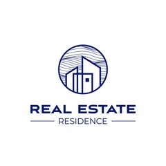 Real estate logo design template. Residence logo. Construction logo. Buildings with hatch background. Skyscraper logo. Rental. Business. Branding.