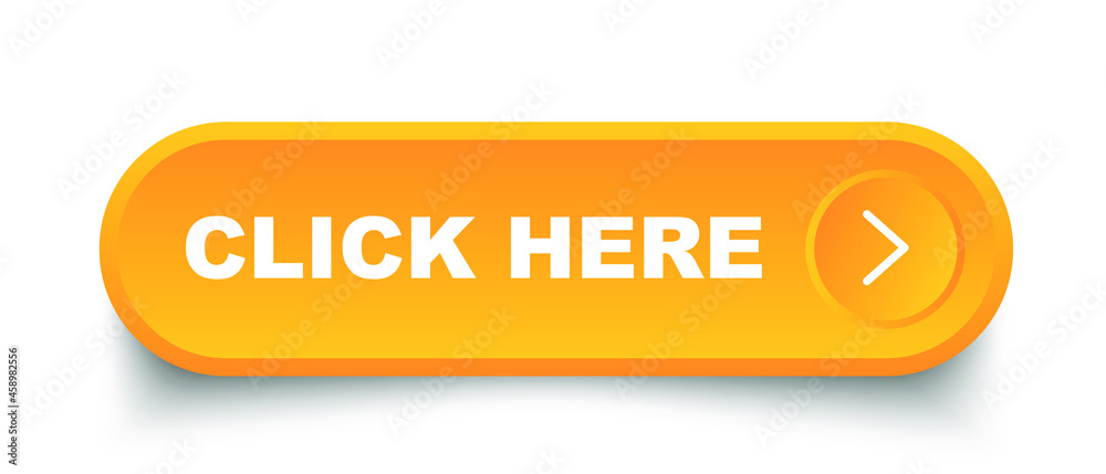 Poster click here vector button. click here square 3d push button.