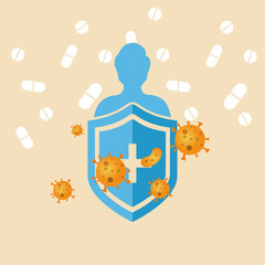Immune system vector icon logo. Health bacteria virus protection. Medical prevention human germ