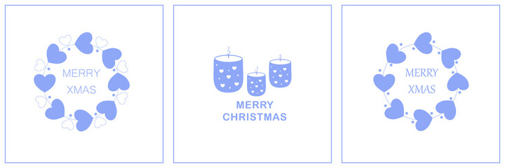 set christmas greeting card unicolorous, merry christmas greetings, minimalism candles, minimalism Christmas wreath