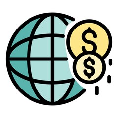 Global investor money icon. Outline global investor money vector icon color flat isolated
