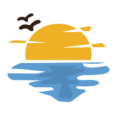 sunset icon on the sea, vector illustration