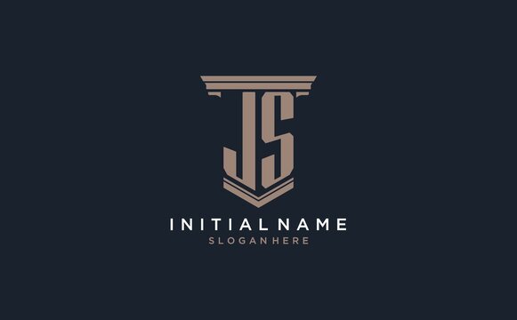 JS initial logo with pillar style, luxury law firm logo design ideas