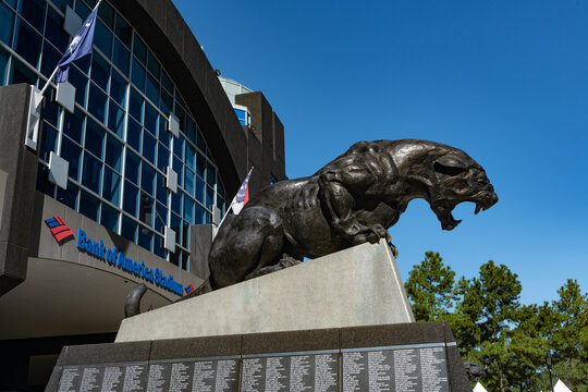 The Bronze sculpture of the Carolina Panthers mascot at the Bank of America stadium in Charlotte, NC