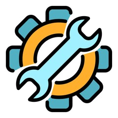 Steel gear wrench icon. Outline steel gear wrench vector icon color flat isolated