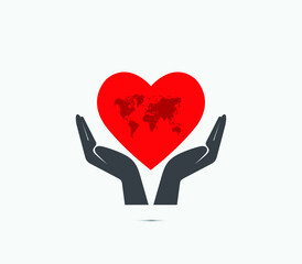 Hand cares the heart. world heart day concept. vector illustrations