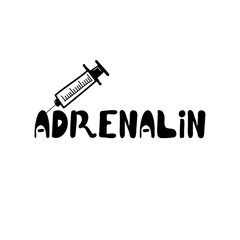 Black and white inscription adrenaline with a syringe. Medical lettering. Vector illustration in flat style © Aliaksandra