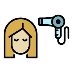Woman hair dryer icon. Outline woman hair dryer vector icon color flat isolated