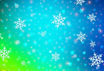 Naklejka na ściany i meble Light Blue, Green vector texture with colored snowflakes, stars.