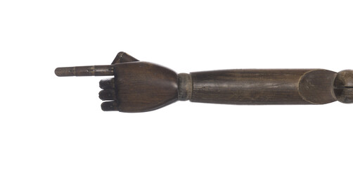 old wooden mannequin hand isolated on white background