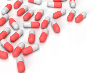 Pills on the white surface with a space for your information