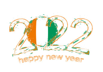 Happy New 2022 Year with flag of Ivory Coast.