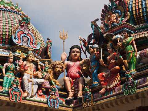 Colorful god's sculpture in Sri Mariamman Temple