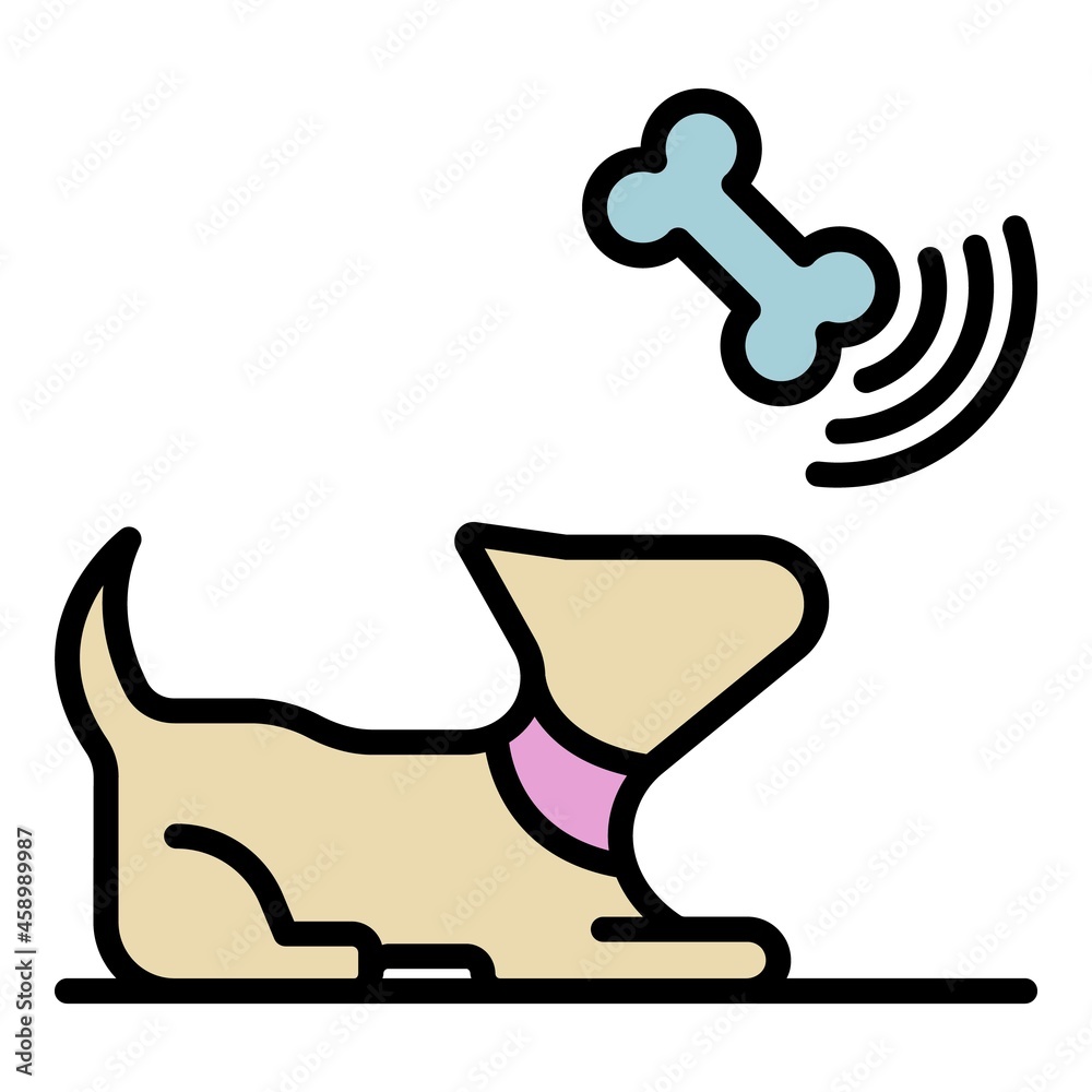 Sticker Dog catch bone icon. Outline dog catch bone vector icon color flat isolated - Stickers