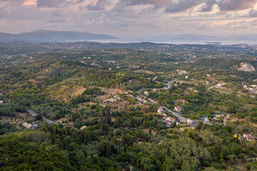 Sunset rural landscape in central Island of Corfu, Greece.