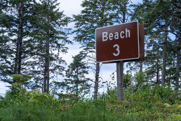 Marker sign for Beach 3, in the Kalaloch area of Olympic National Park in Washington State