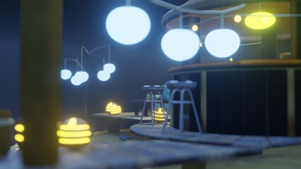 Lantern cafe on the beach, 3d illustration, 3d rendering