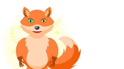 Flat Animal Fox Pet Smiling With Different Colors Eyes Disease Heterochromia Concept Yellow Plants Vector Design Style