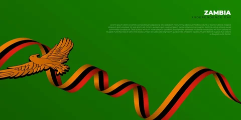 Foto op Aluminium 3d eagle with flying ribbon design. Zambia independence day background design. © Labib_Retro