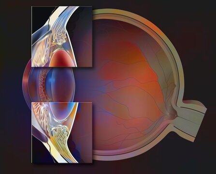 Eye: visual accommodation allows a clear image to be sent to the retina.