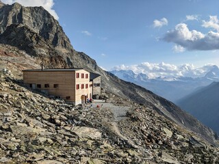 Panorama picture SAC Domhuette, Dom Hut, beautiful views of the valais mountains and the...