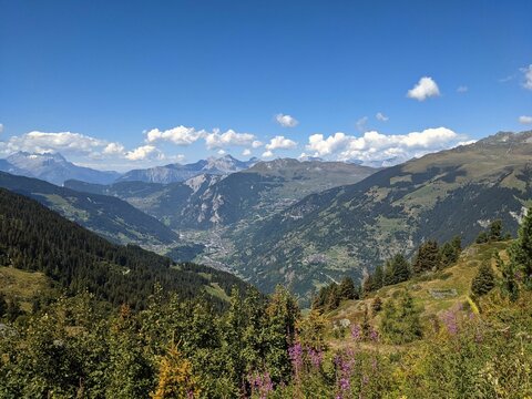 beautiful landscape in valais with a view of verbier above lourtier near la ly goli de servay. Hiking in switzerland