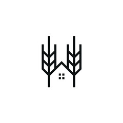 Wheat Logo Design with Home, Farm Template Vector, Minimalist Thin Line Style  
