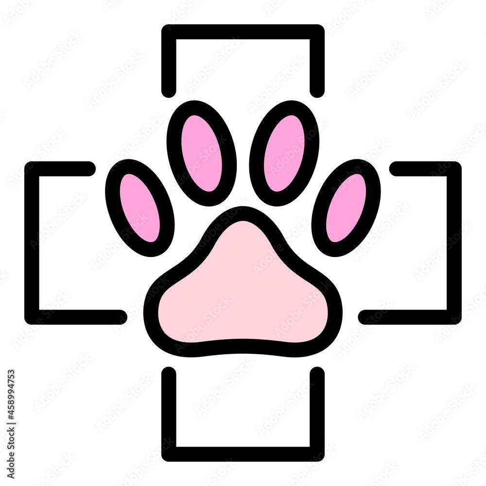 Wall mural paw in the medical cross icon. outline paw in the medical cross vector icon color flat isolated - Wall murals
