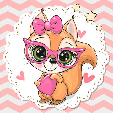 Squirrel with a bow and glasses on a pink background