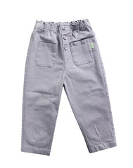 Grey boy's pants isolated on white. Fashion child's jeans. Kid's apparel.