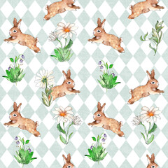 Naklejka premium Watercolor woodland animals vintage style seamless pattern