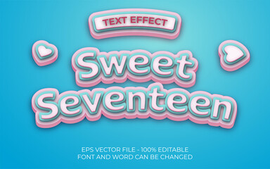 Sweet seventeen text effect style. Editable text effect.
