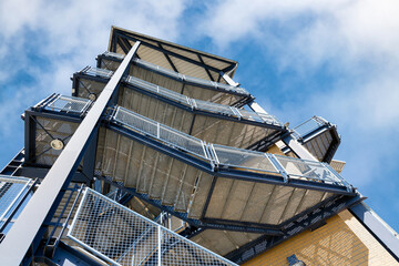 Steel staircase to watchtower near German river Elbe