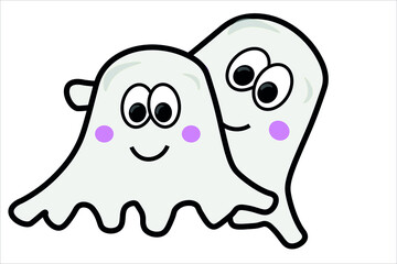 Cute pair of ghost isolated on white background.Halloween symbol. Spooky logo.Cute pair of Ghosts.