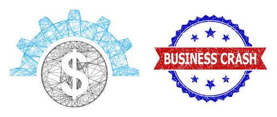Crossing mesh financial industry model illustration, and bicolor rubber Business Crash watermark. Flat model created from financial industry icon and crossed lines.