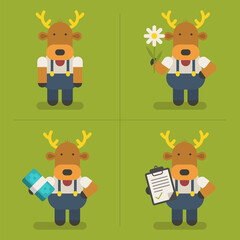 Funny deer character holding money flower and tablet. Exclusive Characters Pack. Vector Illustration