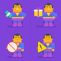Superhero holding money gift signs. Exclusive Characters Pack. Vector Illustration